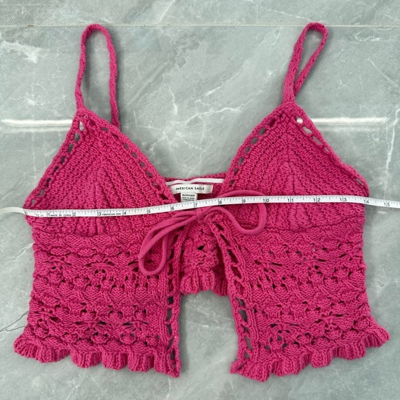 Women’s American Eagle Crochet Tie Front Cami Crop Tank Top Boho Festival XS - Picture 13 of 16